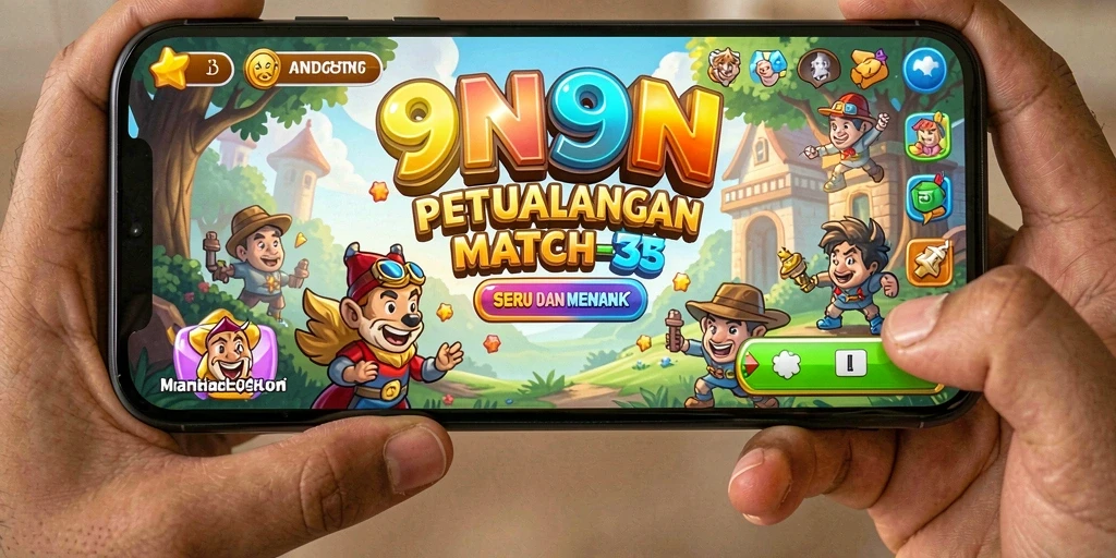 Screenshot gameplay seru dari 9N9N yang menampilkan tantangan Match-3.