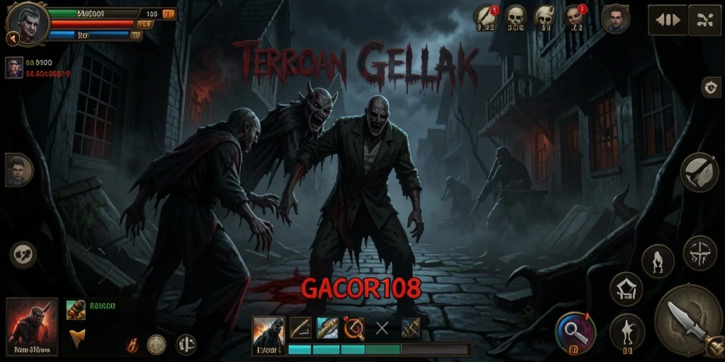 Tangkapan layar gameplay GACOR108 menampilkan suasana gelap dan menyeramkan yang menggugah rasa takut.