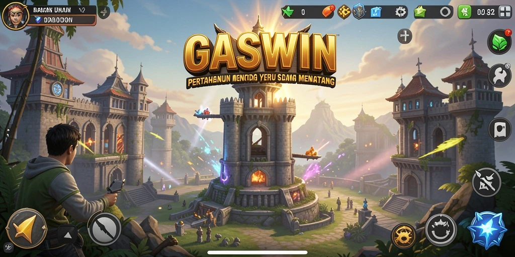 Tampilan gameplay GASWIN yang menantang dalam genre Tower Defense.