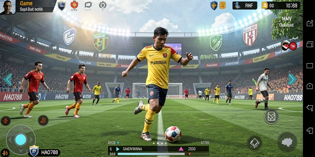 Tampilan gameplay HAO788 dengan aksi sepak bola yang seru.