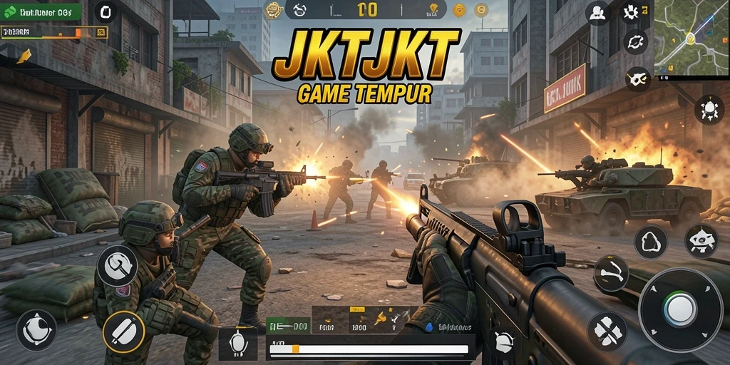 Tampilan gameplay JKTJKT yang dinamis dan penuh aksi.