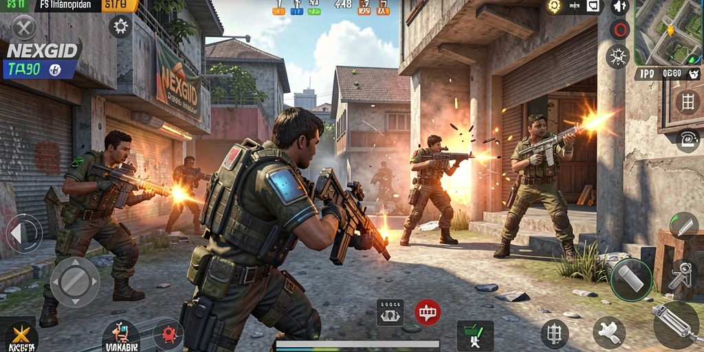 Screenshot NEXGID menampilkan aksi intens dalam pertempuran TPS.