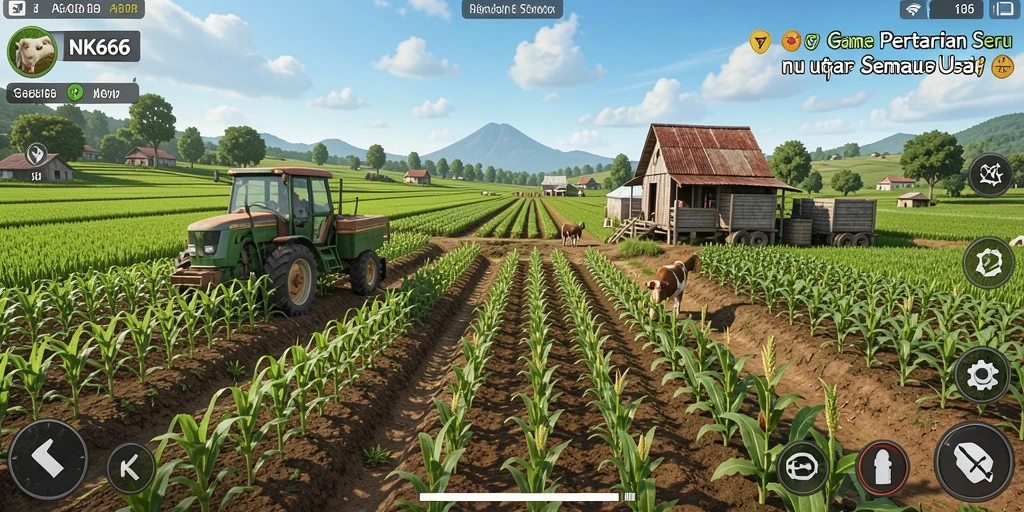 Screenshot gameplay NK666 yang menampilkan aktivitas bertani yang seru.