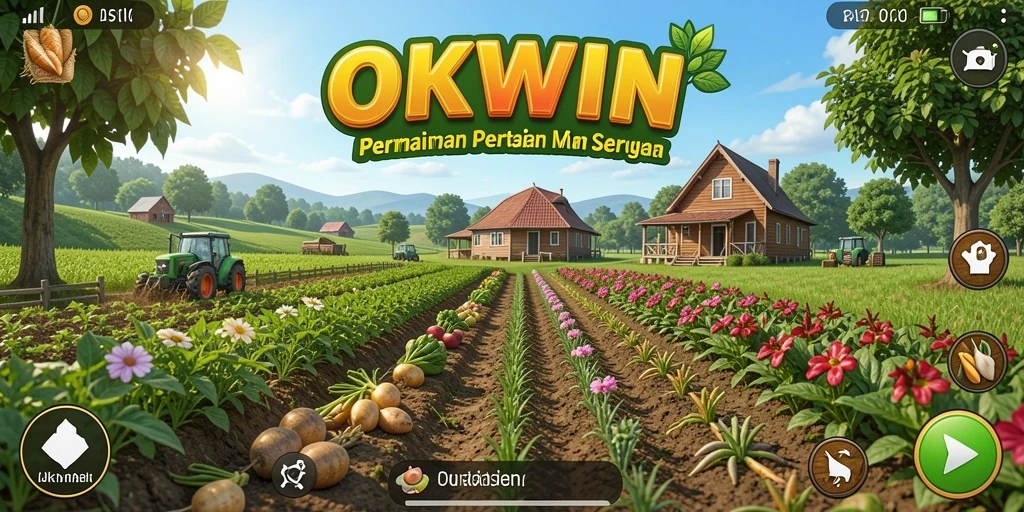 Screenshot utama menunjukkan gameplay menarik OKWIN dalam bertani.