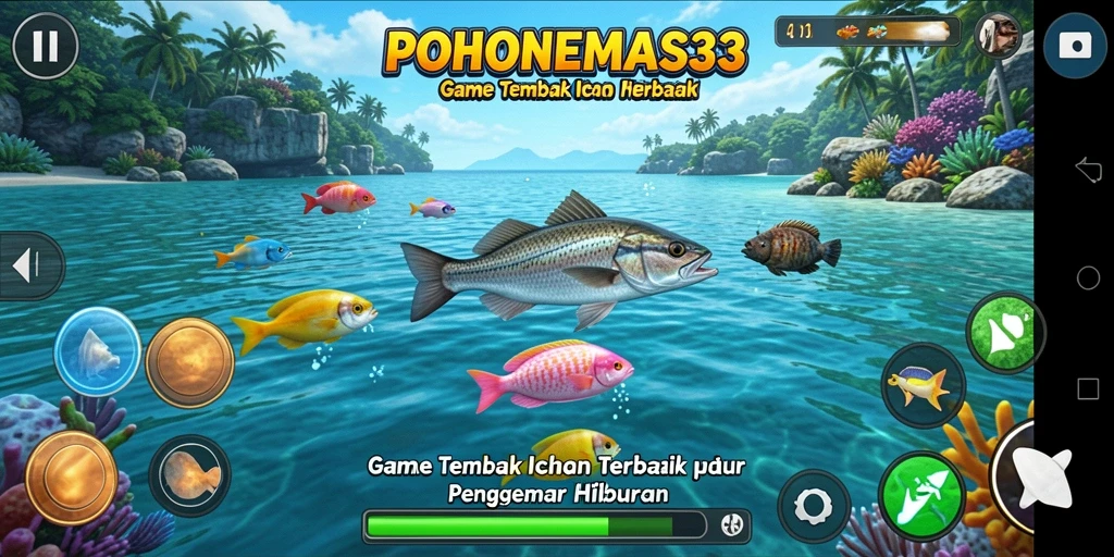 Gameplay seru dalam <strong>POHONEMAS33</strong> dengan aksi menembak ikan.