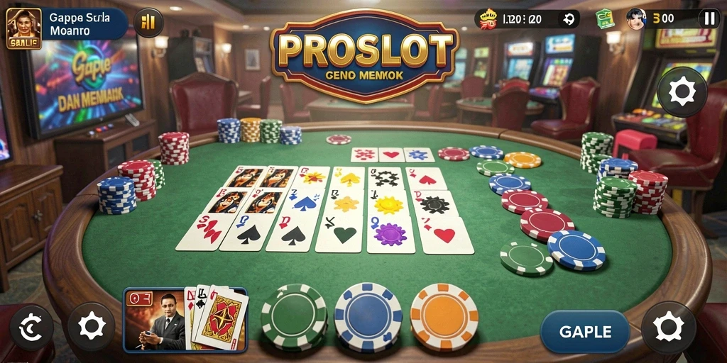 Tampilan utama PROSLOT dengan gameplay Gaple yang menantang.