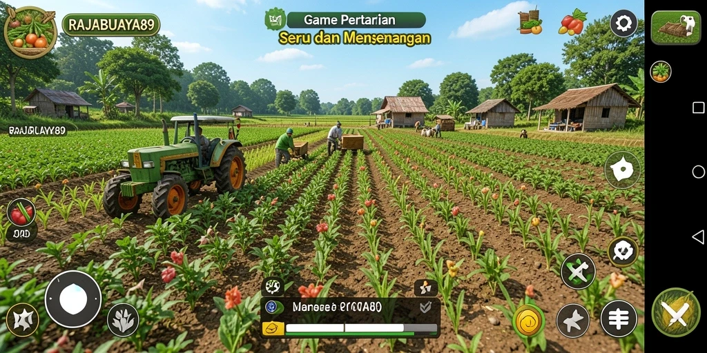 Screenshot gameplay RAJABUAYA89 menampilkan keseruan bertani.