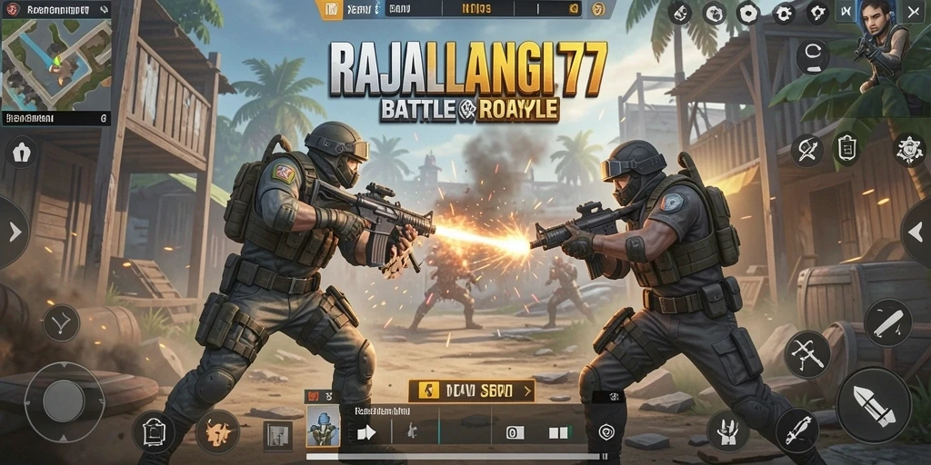 Screenshot RAJALANGIT77 menampilkan aksi pertempuran yang seru di dunia Battle Royale.