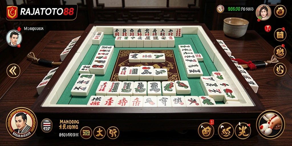 Tampilan gameplay RAJATOTO88 saat menyusun batu Mahjong.