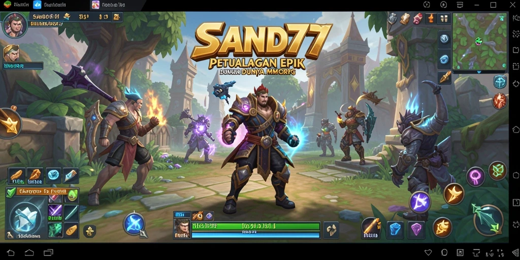 Tangkapan layar menunjukkan aksi seru gameplay MMORPG SAND77.