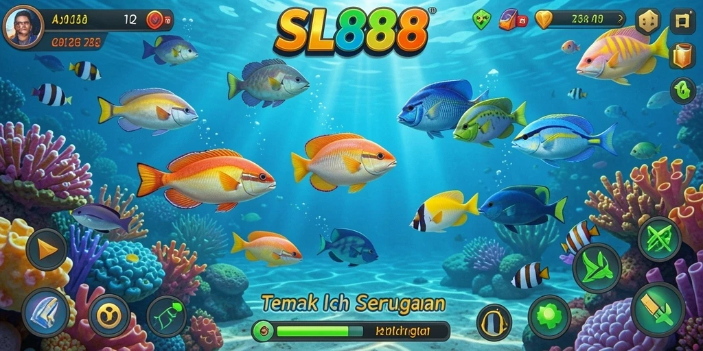 Tampilan gameplay SL888 dengan aksi Tembak Ikan yang seru.